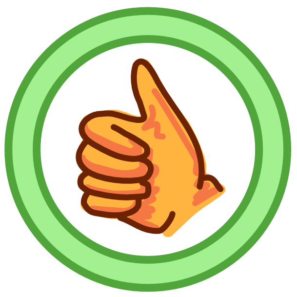 a yellow hand making a thumbs up surrounded by a green circle.